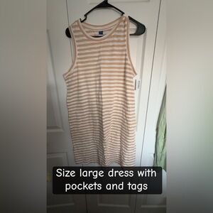 Old Navy Beige & White Striped Sleeveless Tank Dress